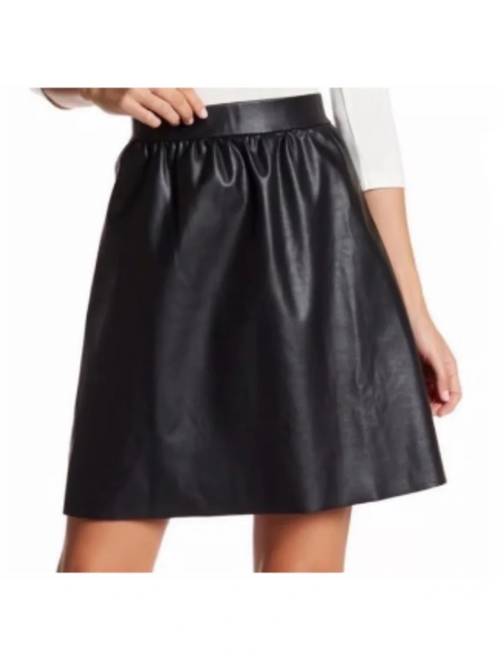 Wolford Black Faux Leather Skirt Size 8 Pull On Lined Knee Length 90s Minimalist